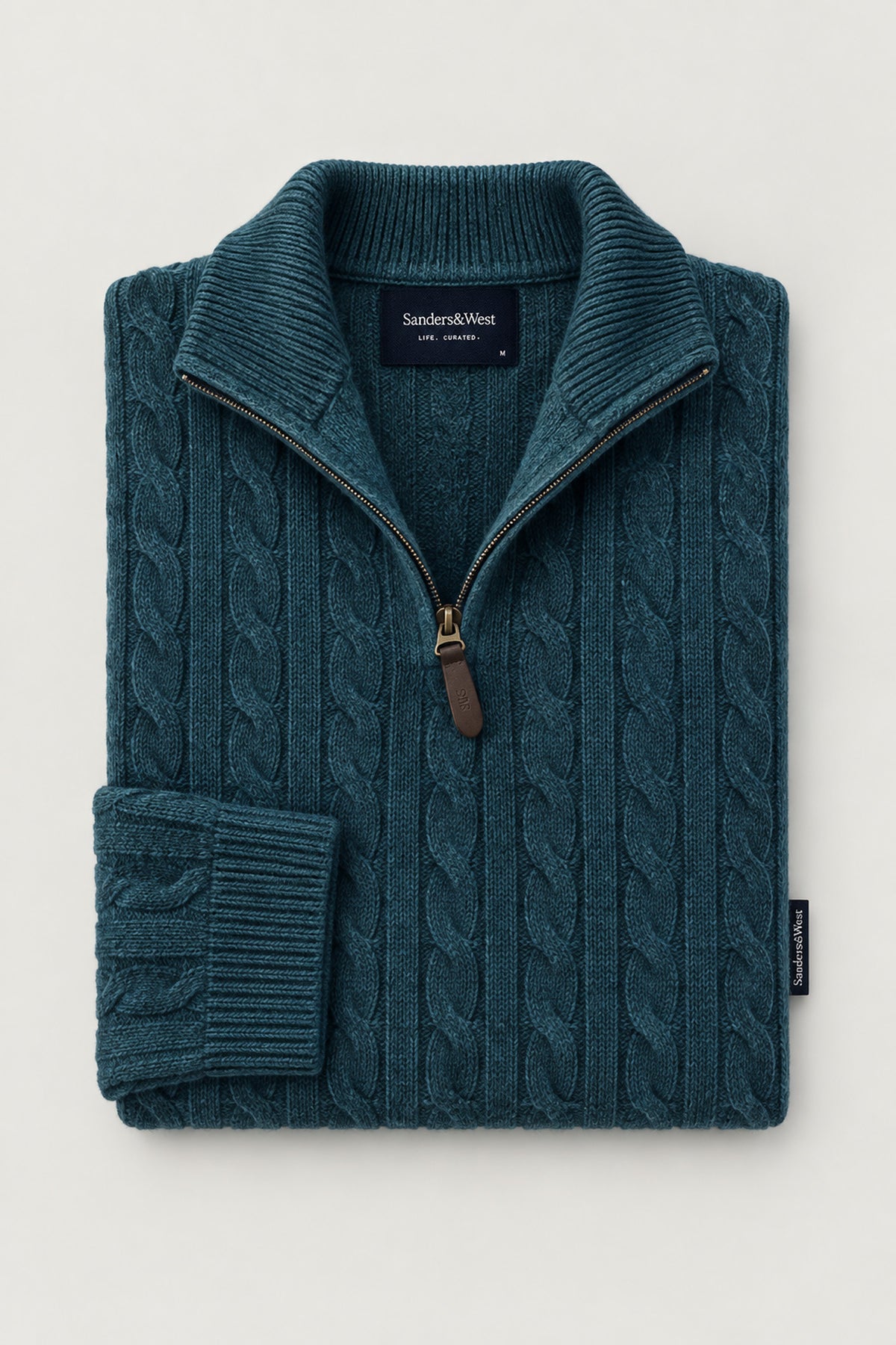Ashford Merino Cable Quarter Zip Teal