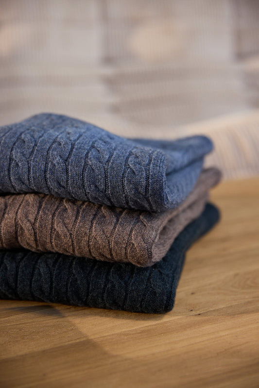 Ashford Merino Cable Quarter Zip Brown
