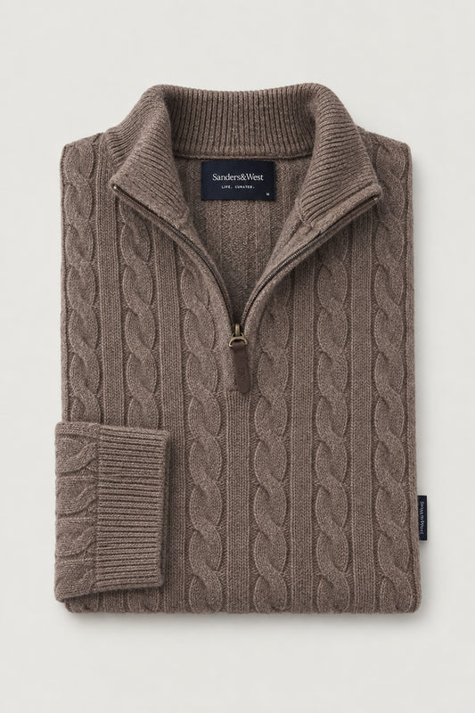 Ashford Merino Cable Quarter Zip Smoke