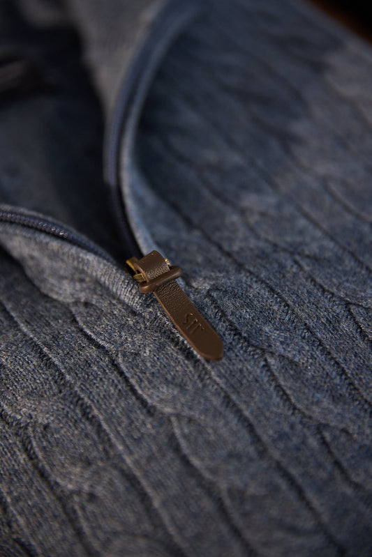 Ashford Merino Cable Quarter Zip Smoke